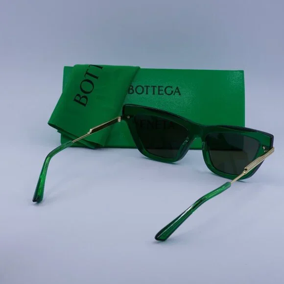 Bottega Veneta BV1241S 003 Sunglasses Green/Gold Cat Eye Frame, Green Lenses
